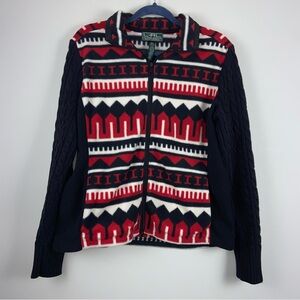 L-RL Lauren Active Ralph Lauren Aztec, full zip navy blue/red/white fleece, larg